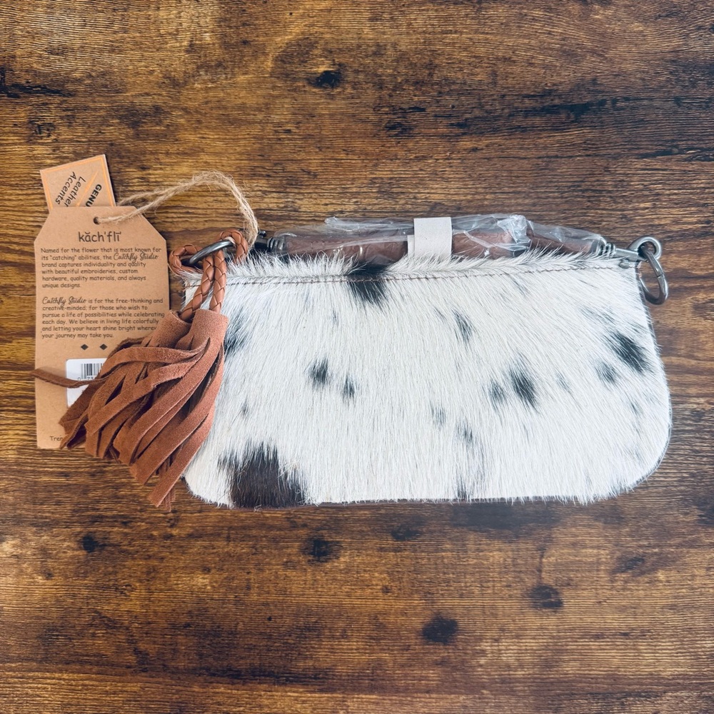 CatchFly Hair on Hide Western Shoulder Bag-Cowhide Leather Clutch NWT - Picture 4 of 11